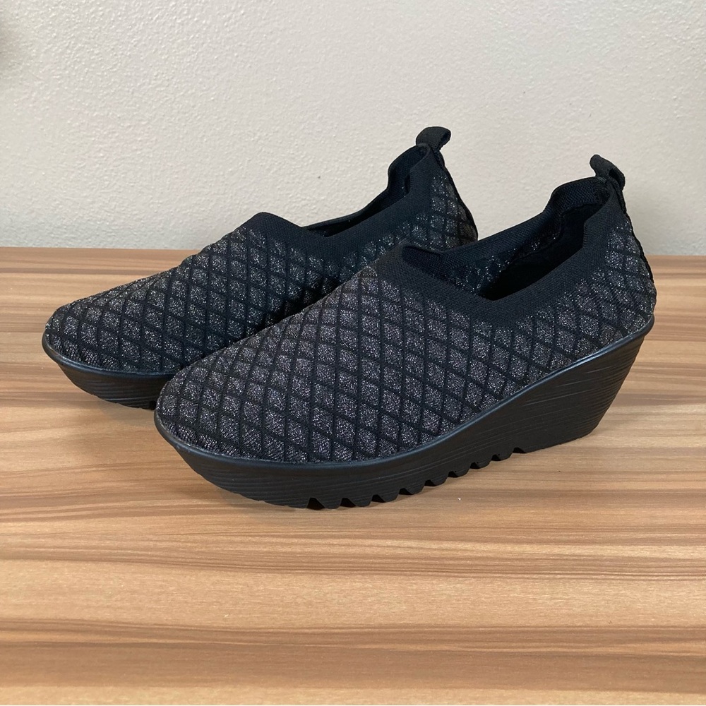 Bernie Mev Black and Silver Slip-On Wedge Shoes Sz 40